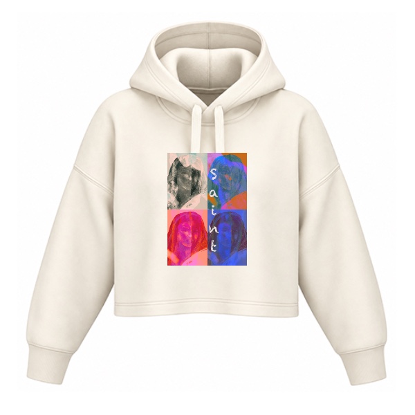 Dámská crop mikina s kapucí s potiskem Saint hoodie